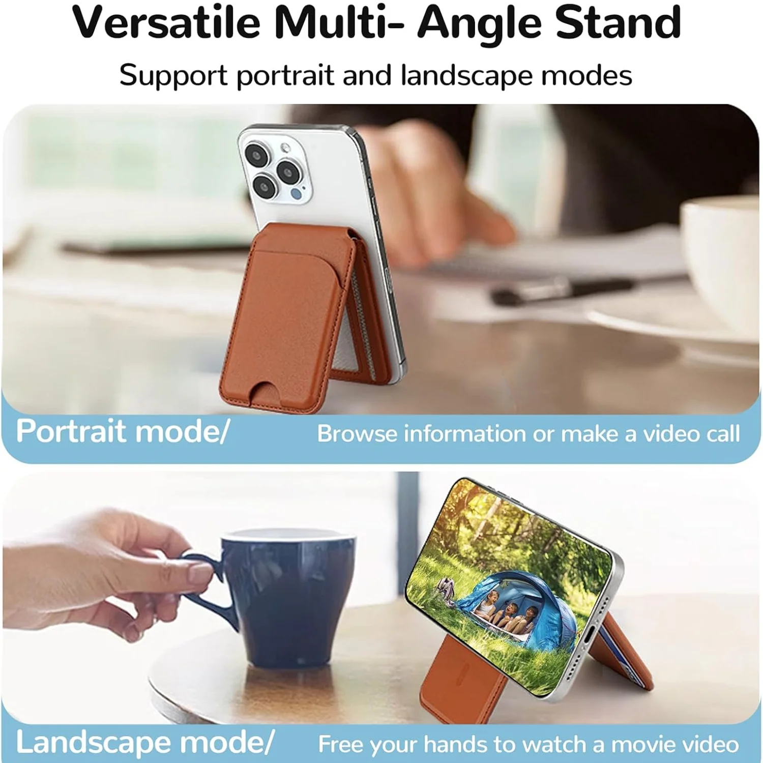 2 in 1 Magnetic MagSafe Wallet Stand, Leather Magnetic Card Holder Wallet for iPhone16/15/14/13/12 Series with Adjustable Holder